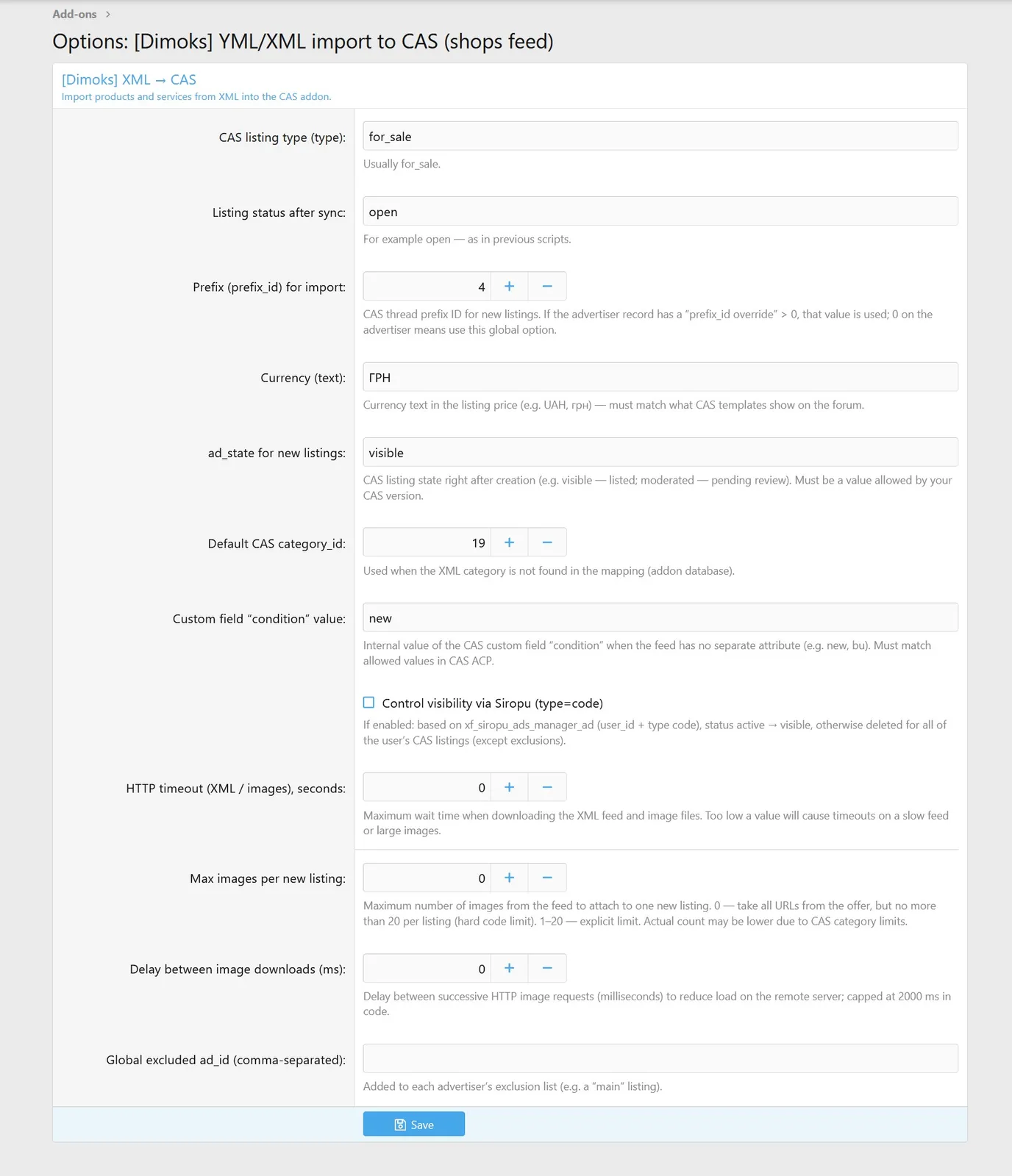 XML / YML Import to CAS for XenForo